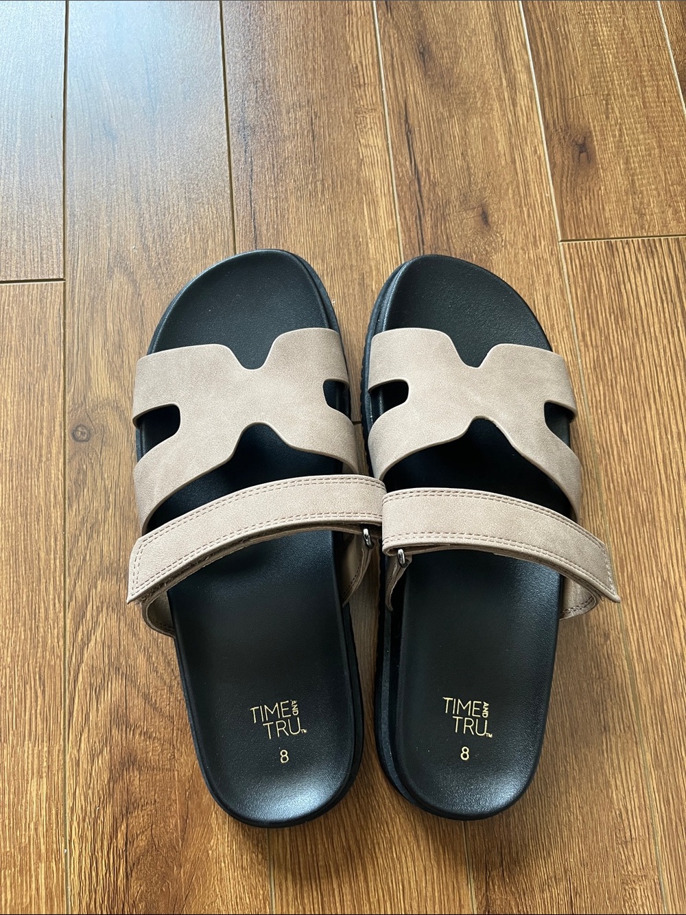 Time and Tru Taupe Slide Sandals